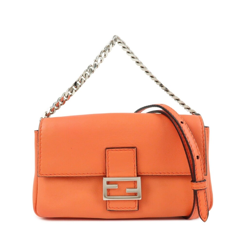Fendi Micro Baguette Calfskin Flap Bag Orange